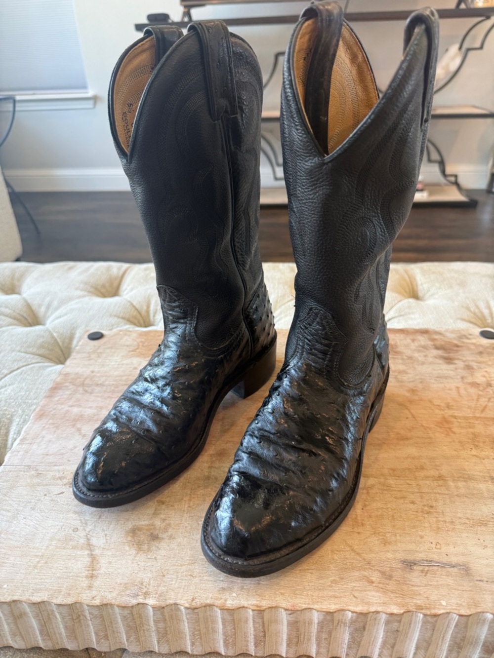 Boulet Women’s 5.5‎ Full Quill Ostrich Black Western Cowboy Boots